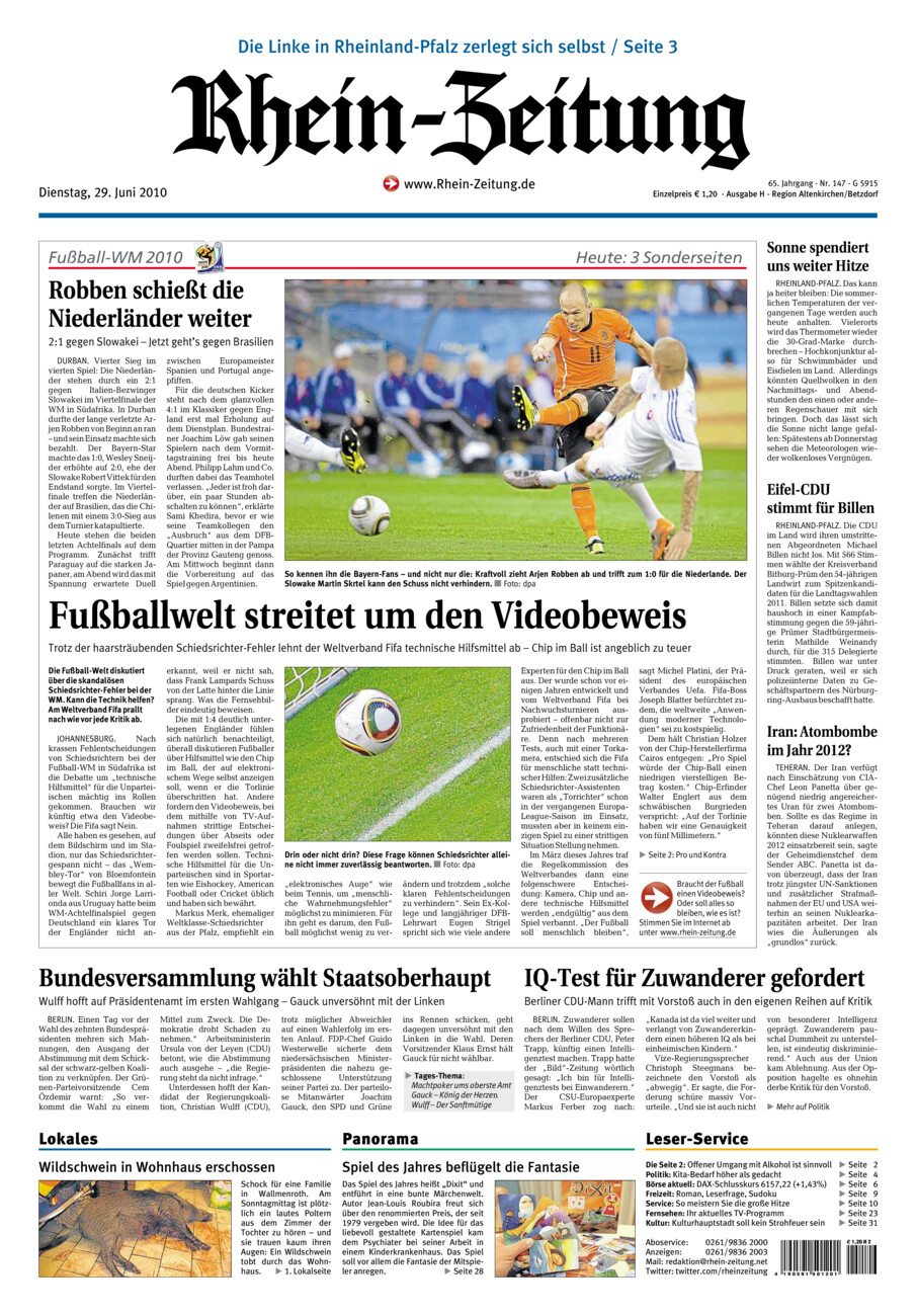 Rhein-Zeitung Kreis Altenkirchen vom Dienstag, 29.06.2010