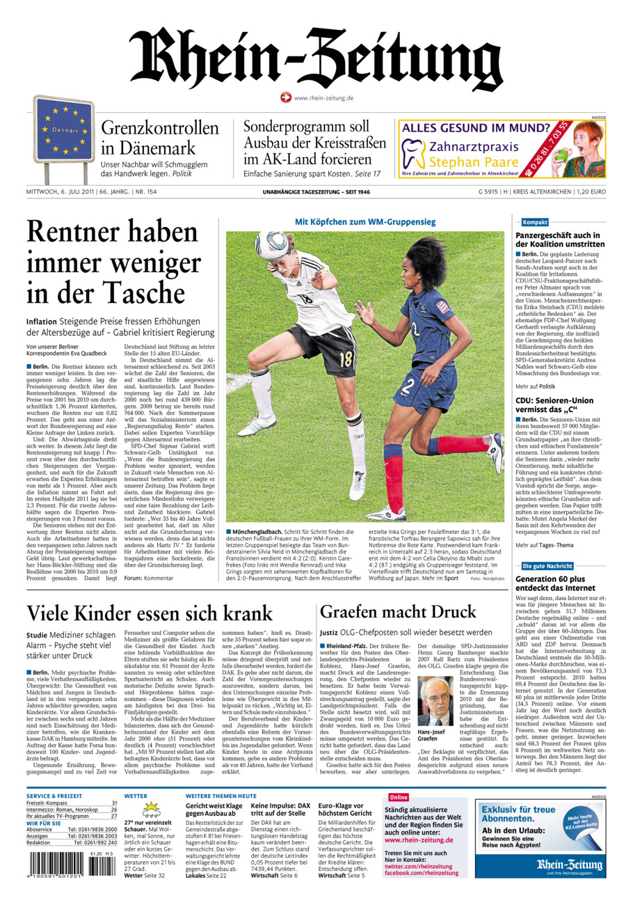 Rhein-Zeitung Kreis Altenkirchen vom Mittwoch, 06.07.2011