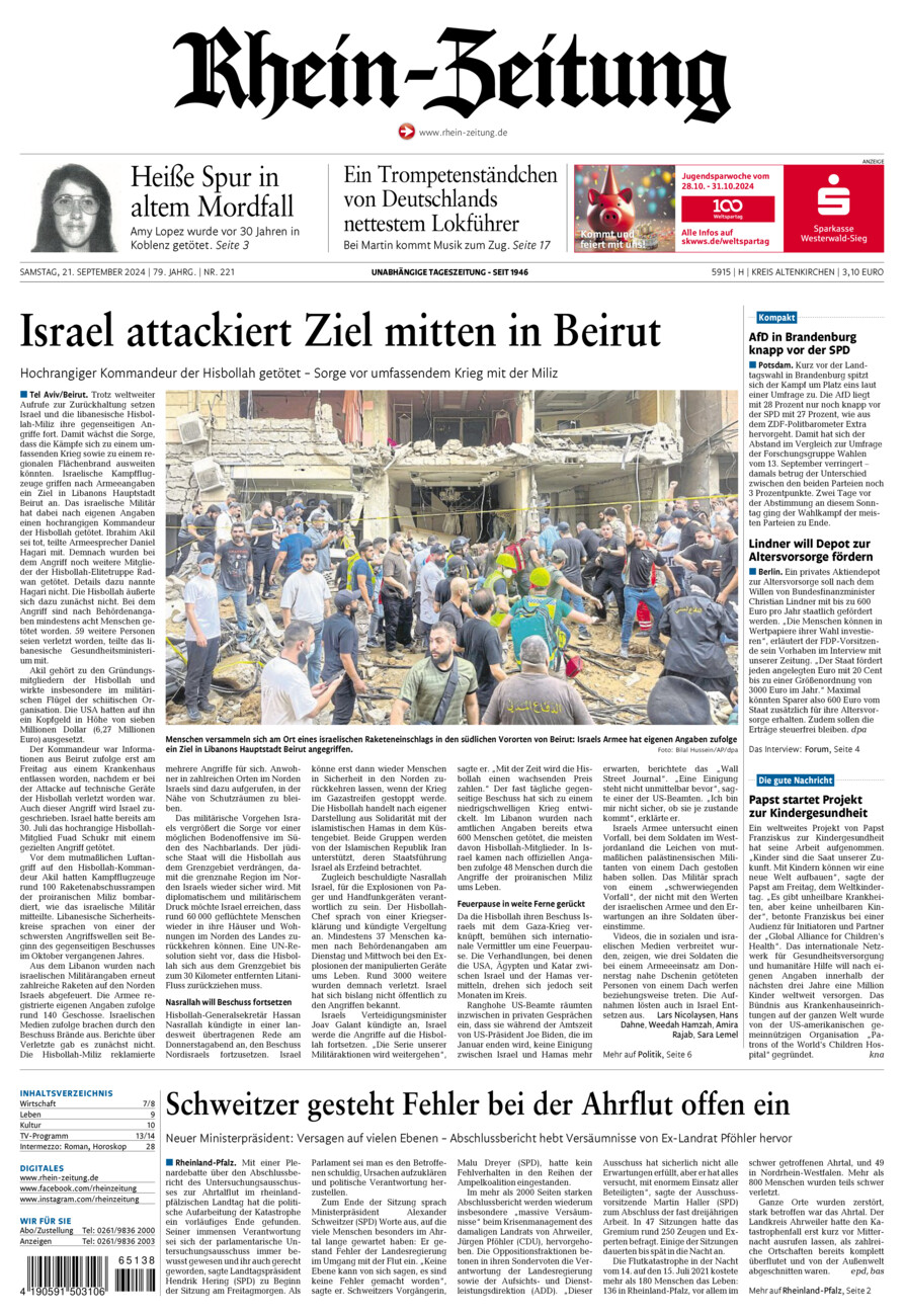 Rhein-Zeitung Kreis Altenkirchen vom Samstag, 21.09.2024