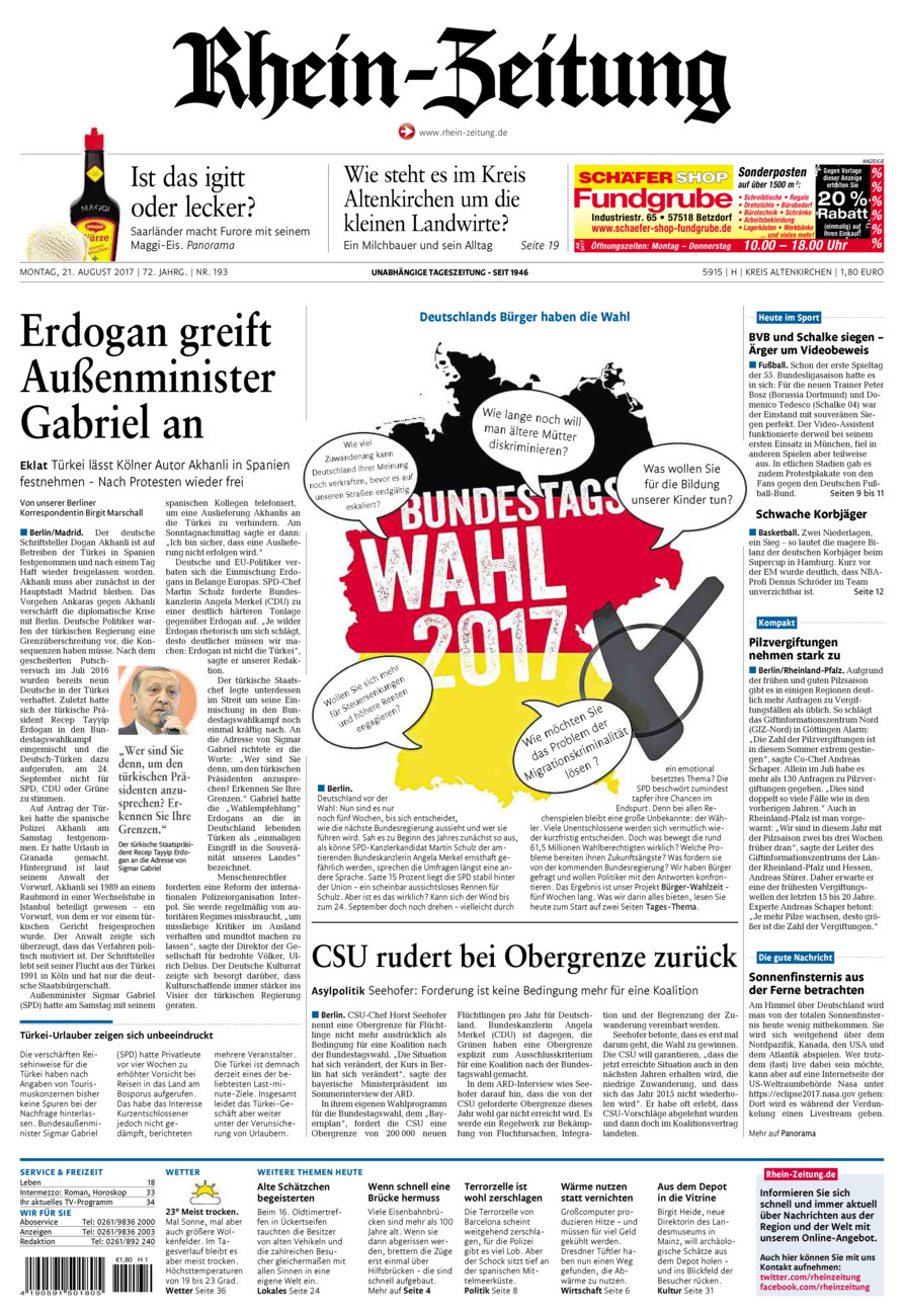 Rhein-Zeitung Kreis Altenkirchen vom Montag, 21.08.2017