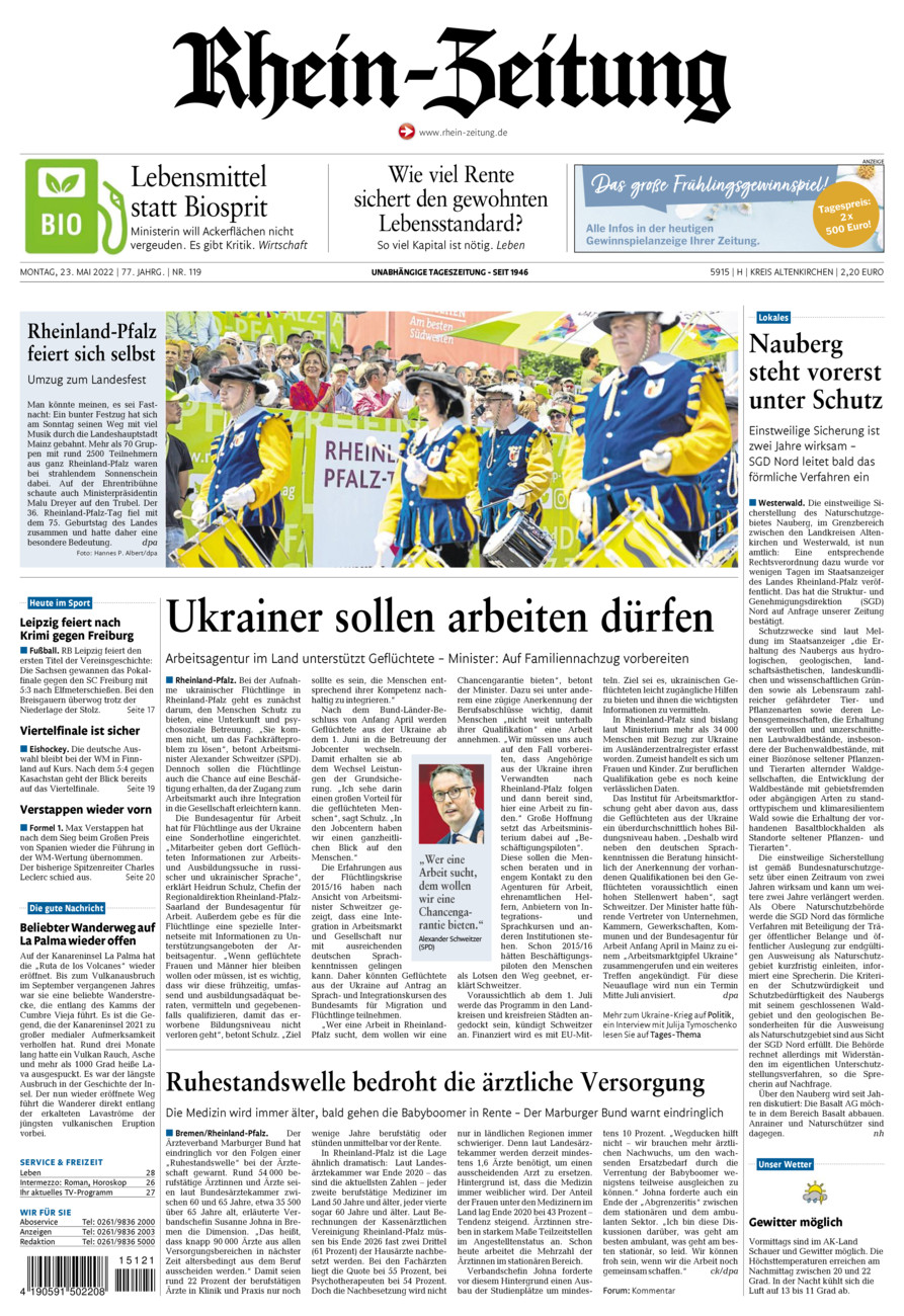 Rhein-Zeitung Kreis Altenkirchen vom Montag, 23.05.2022