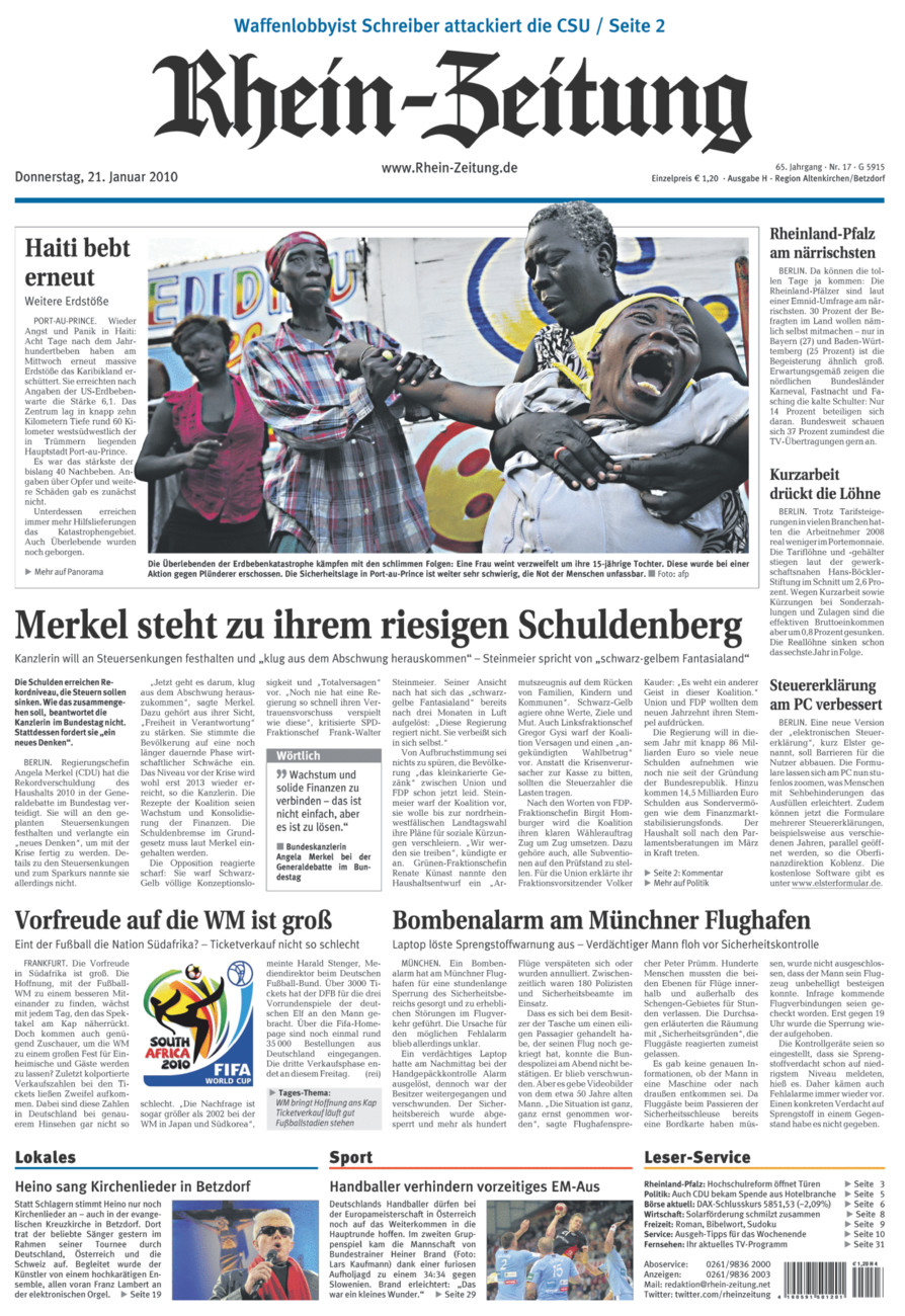 Rhein-Zeitung Kreis Altenkirchen vom Donnerstag, 21.01.2010
