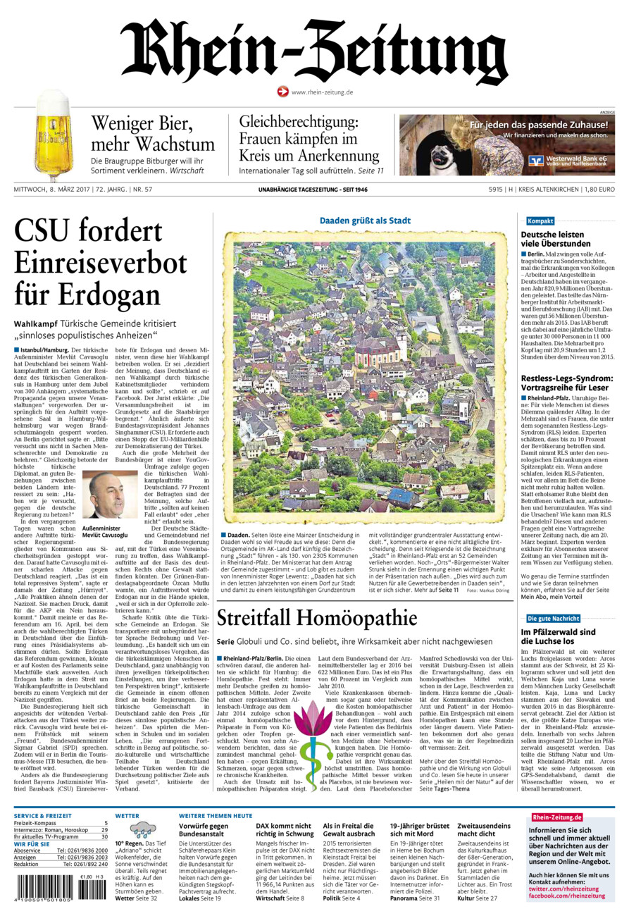 Rhein-Zeitung Kreis Altenkirchen vom Mittwoch, 08.03.2017
