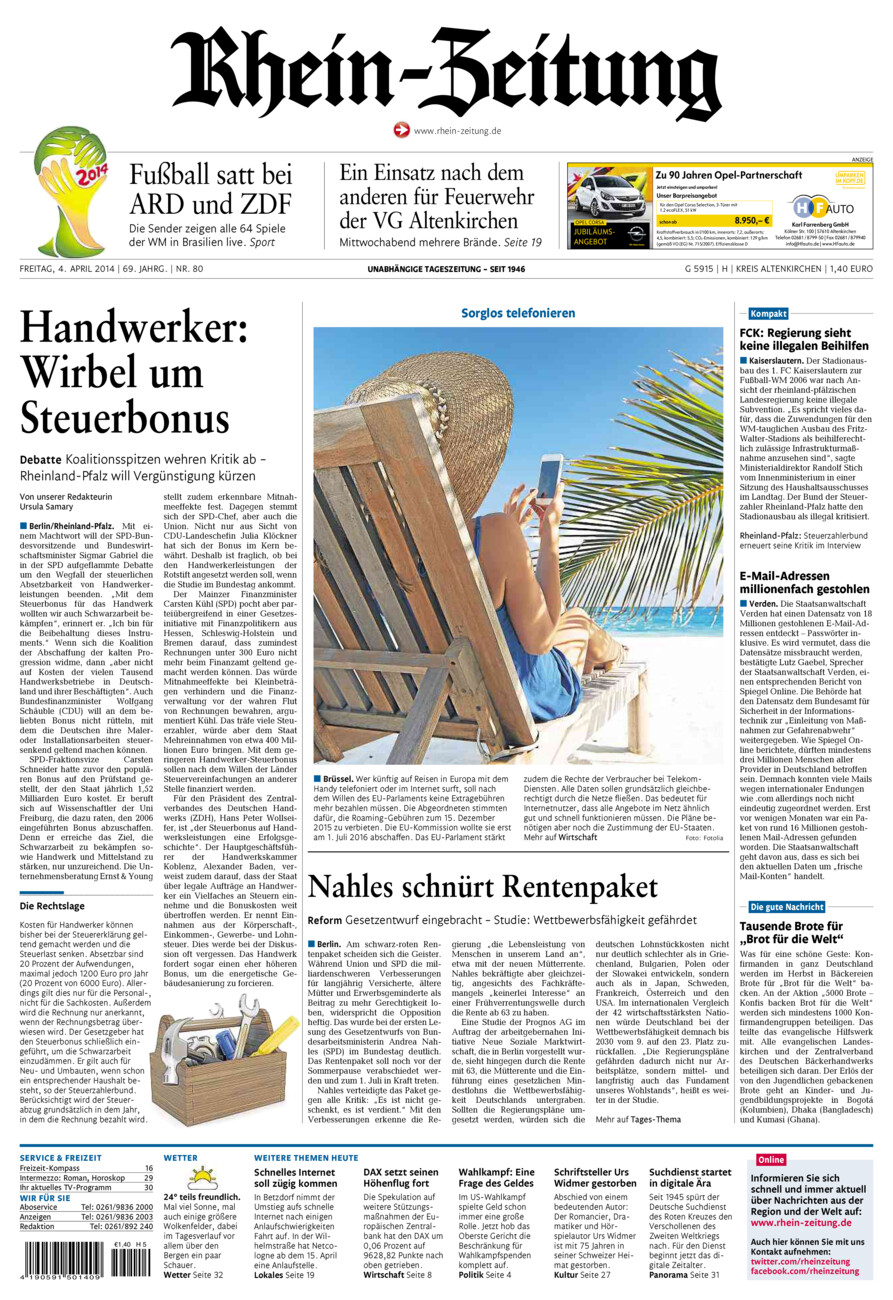 Rhein-Zeitung Kreis Altenkirchen vom Freitag, 04.04.2014