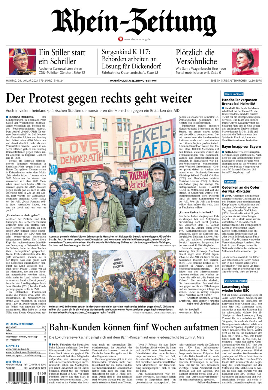 Rhein-Zeitung Kreis Altenkirchen vom Montag, 29.01.2024