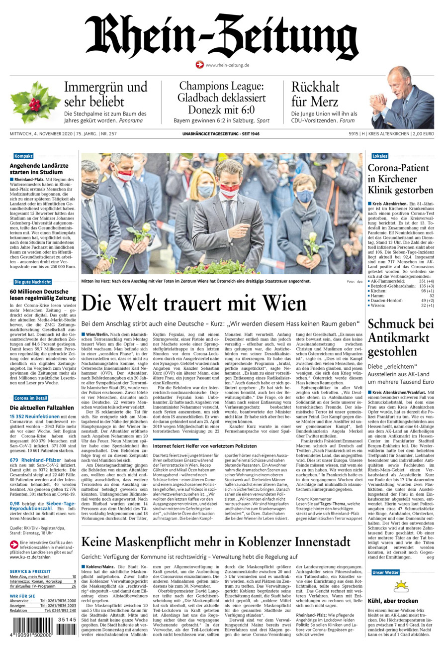Rhein-Zeitung Kreis Altenkirchen vom Mittwoch, 04.11.2020