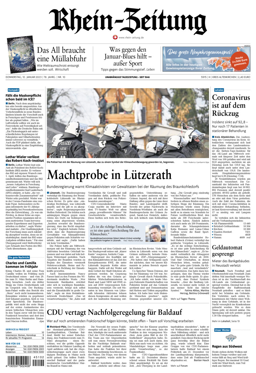 Rhein-Zeitung Kreis Altenkirchen vom Donnerstag, 12.01.2023