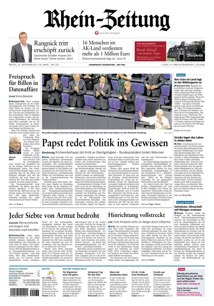 Rhein-Zeitung Kreis Altenkirchen vom Freitag, 23.09.2011