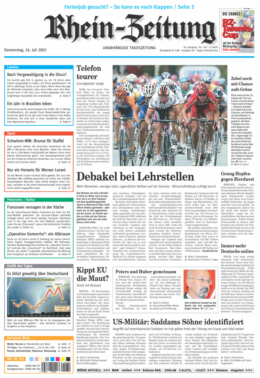 Rhein-Zeitung Kreis Altenkirchen vom Donnerstag, 24.07.2003
