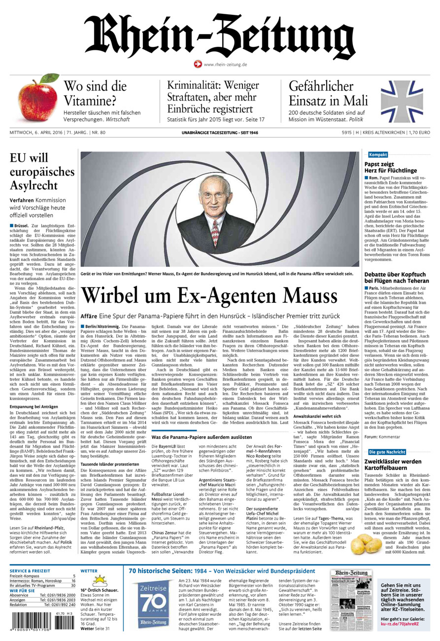 Rhein-Zeitung Kreis Altenkirchen vom Mittwoch, 06.04.2016