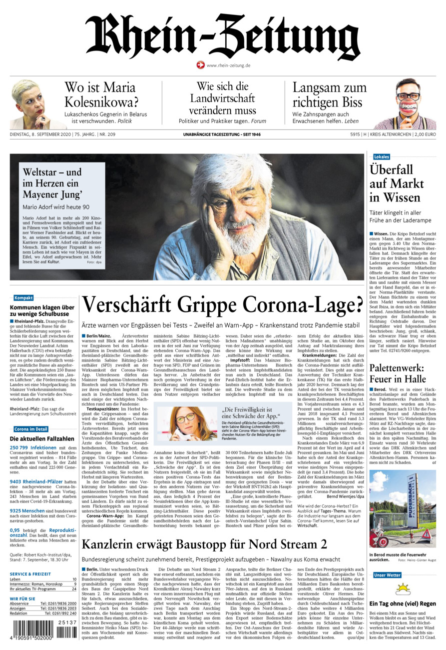 Rhein-Zeitung Kreis Altenkirchen vom Dienstag, 08.09.2020