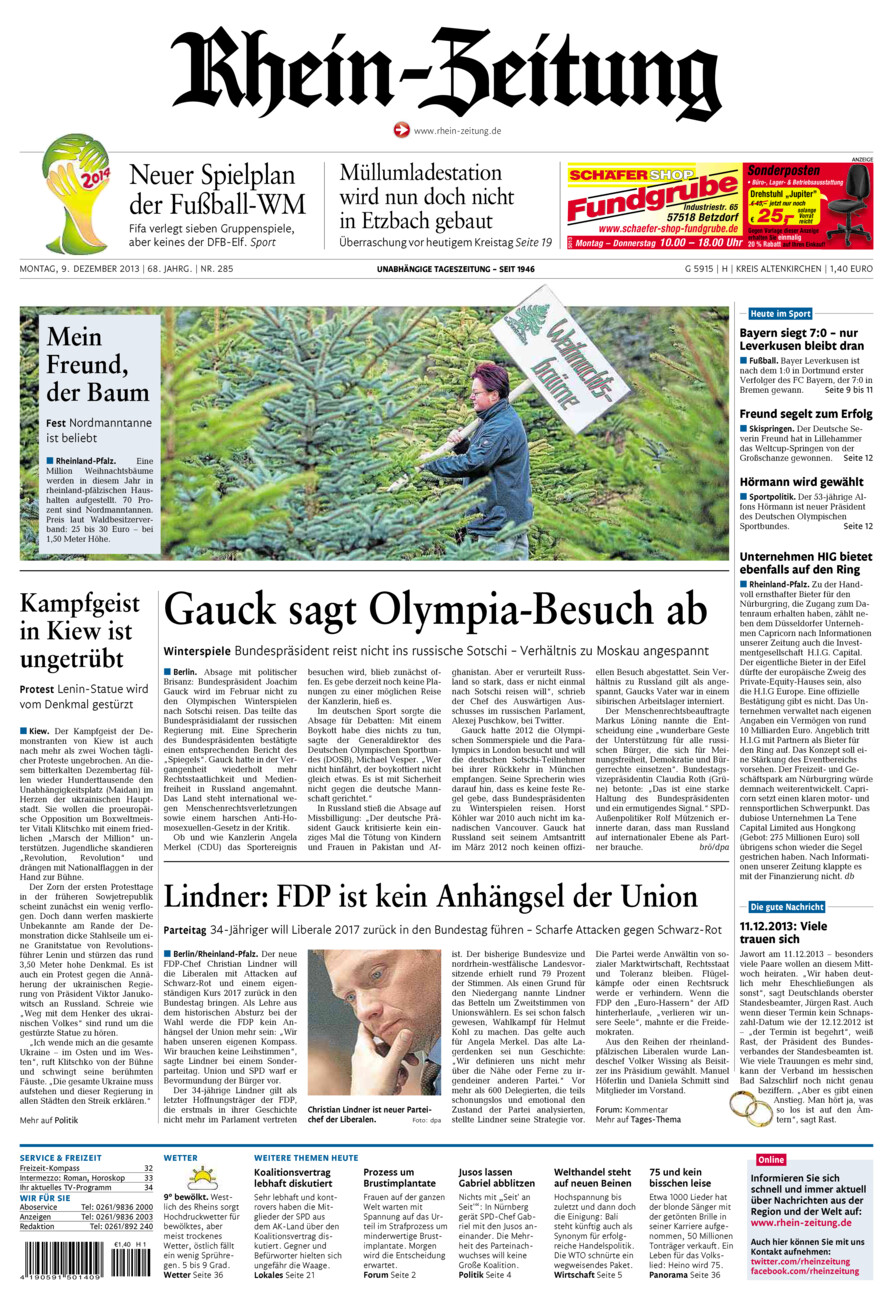 Rhein-Zeitung Kreis Altenkirchen vom Montag, 09.12.2013