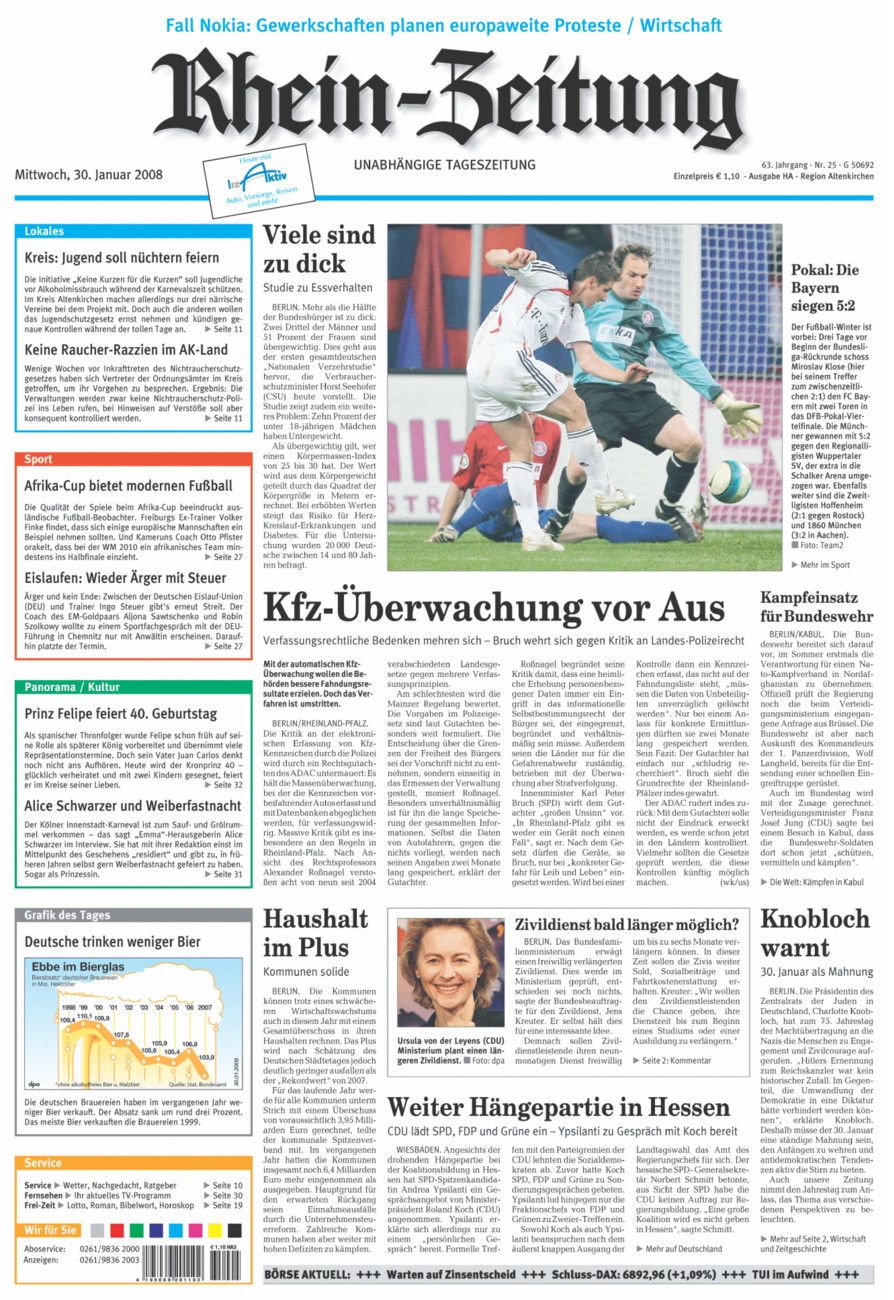 Rhein-Zeitung Kreis Altenkirchen vom Mittwoch, 30.01.2008