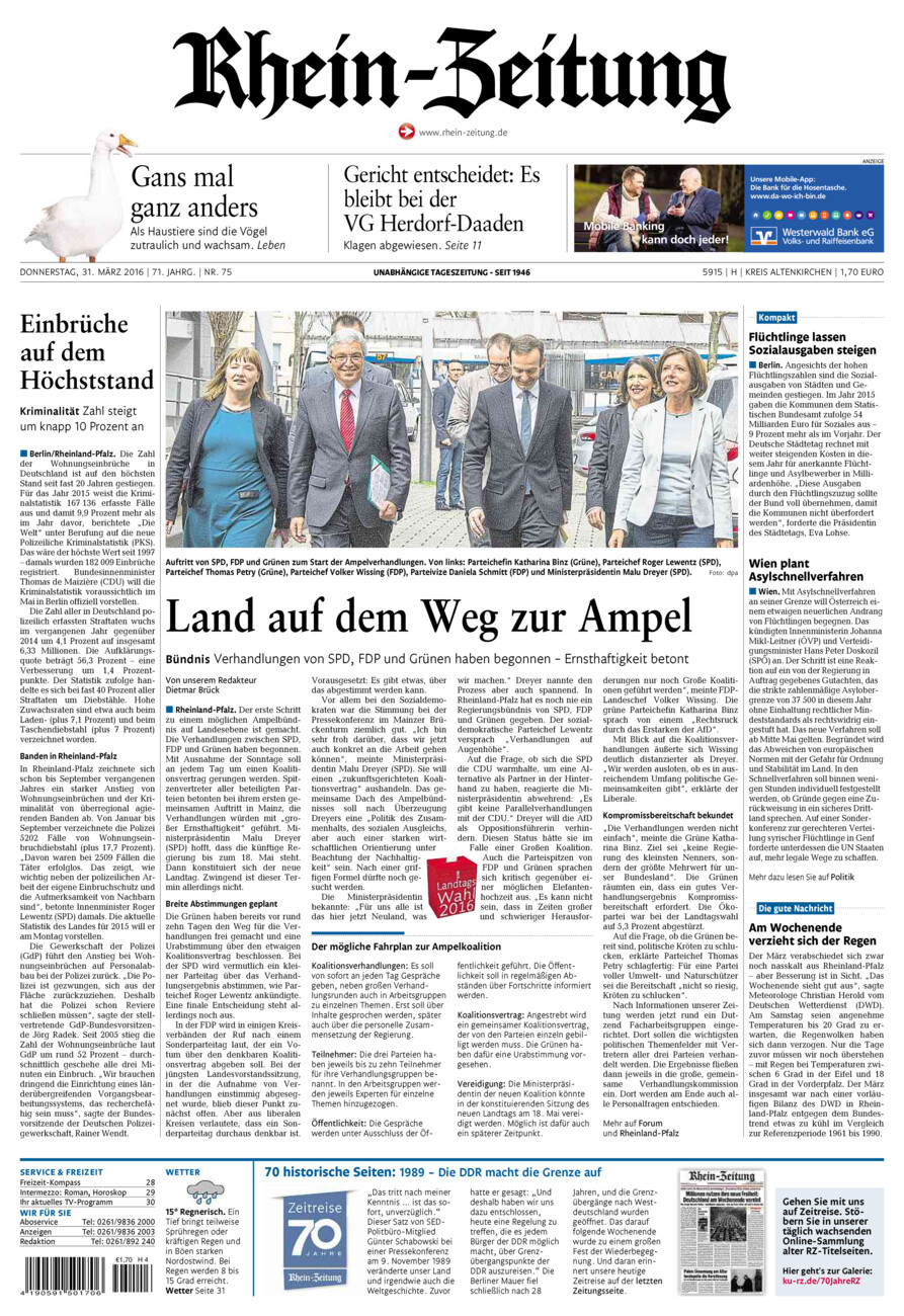Rhein-Zeitung Kreis Altenkirchen vom Donnerstag, 31.03.2016