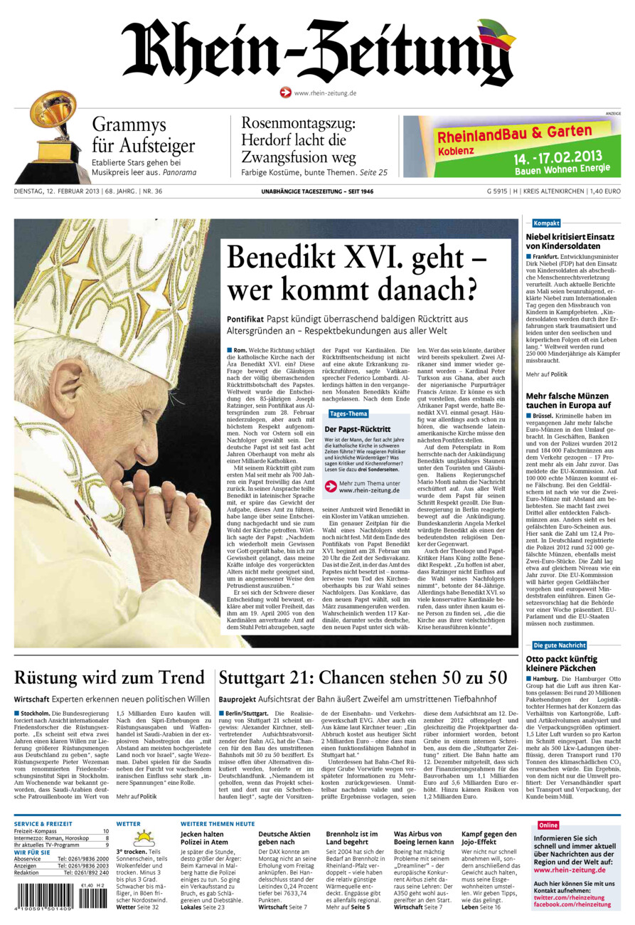 Rhein-Zeitung Kreis Altenkirchen vom Dienstag, 12.02.2013