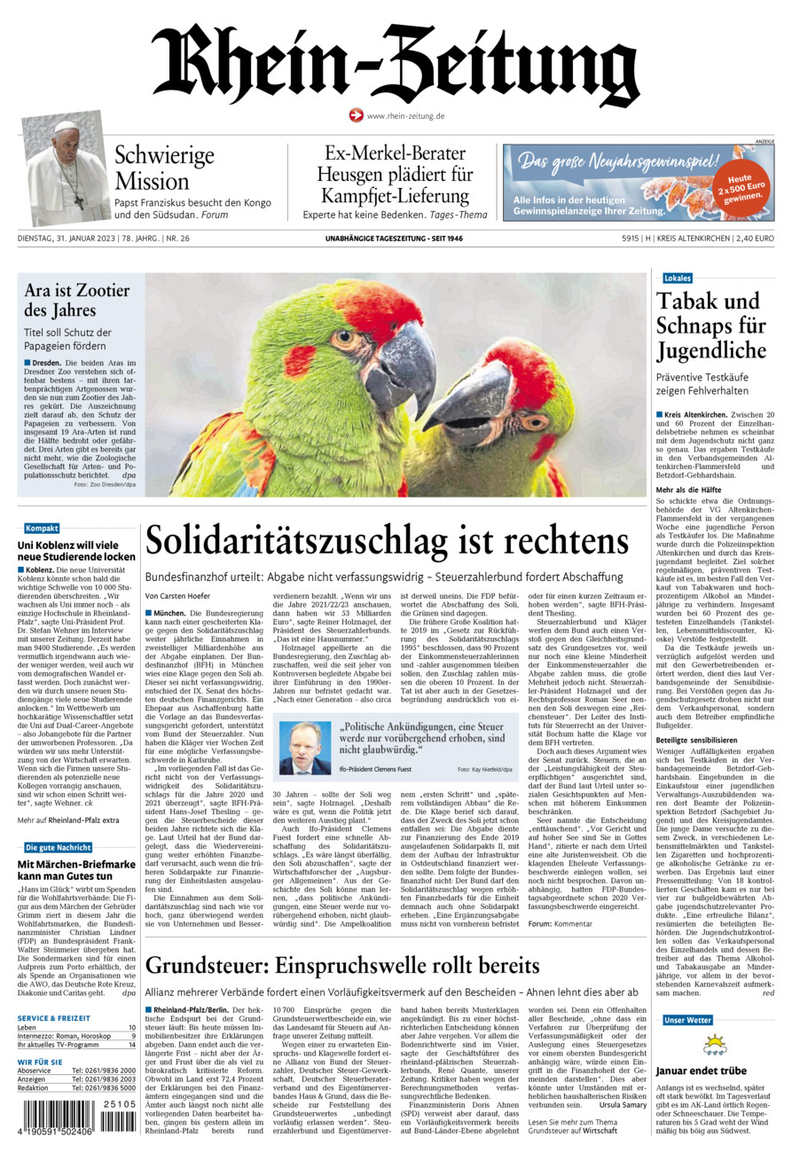 Rhein-Zeitung Kreis Altenkirchen vom Dienstag, 31.01.2023