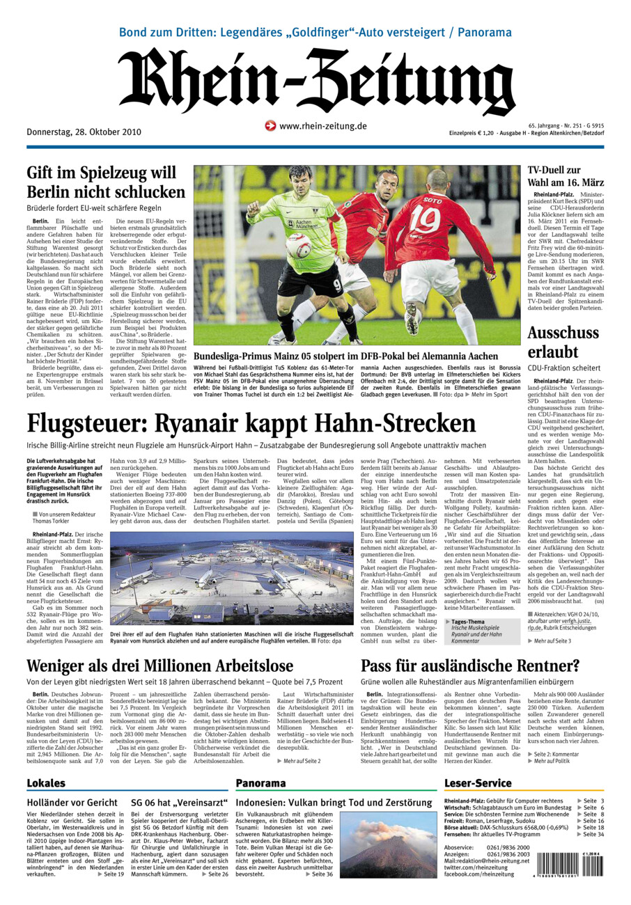 Rhein-Zeitung Kreis Altenkirchen vom Donnerstag, 28.10.2010
