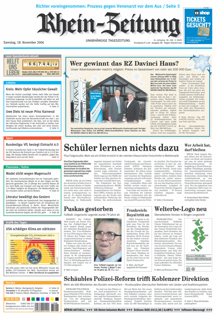 Rhein-Zeitung Kreis Altenkirchen vom Samstag, 18.11.2006