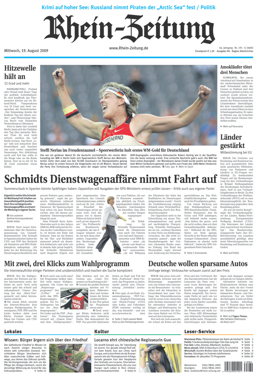 Rhein-Zeitung Kreis Altenkirchen vom Mittwoch, 19.08.2009