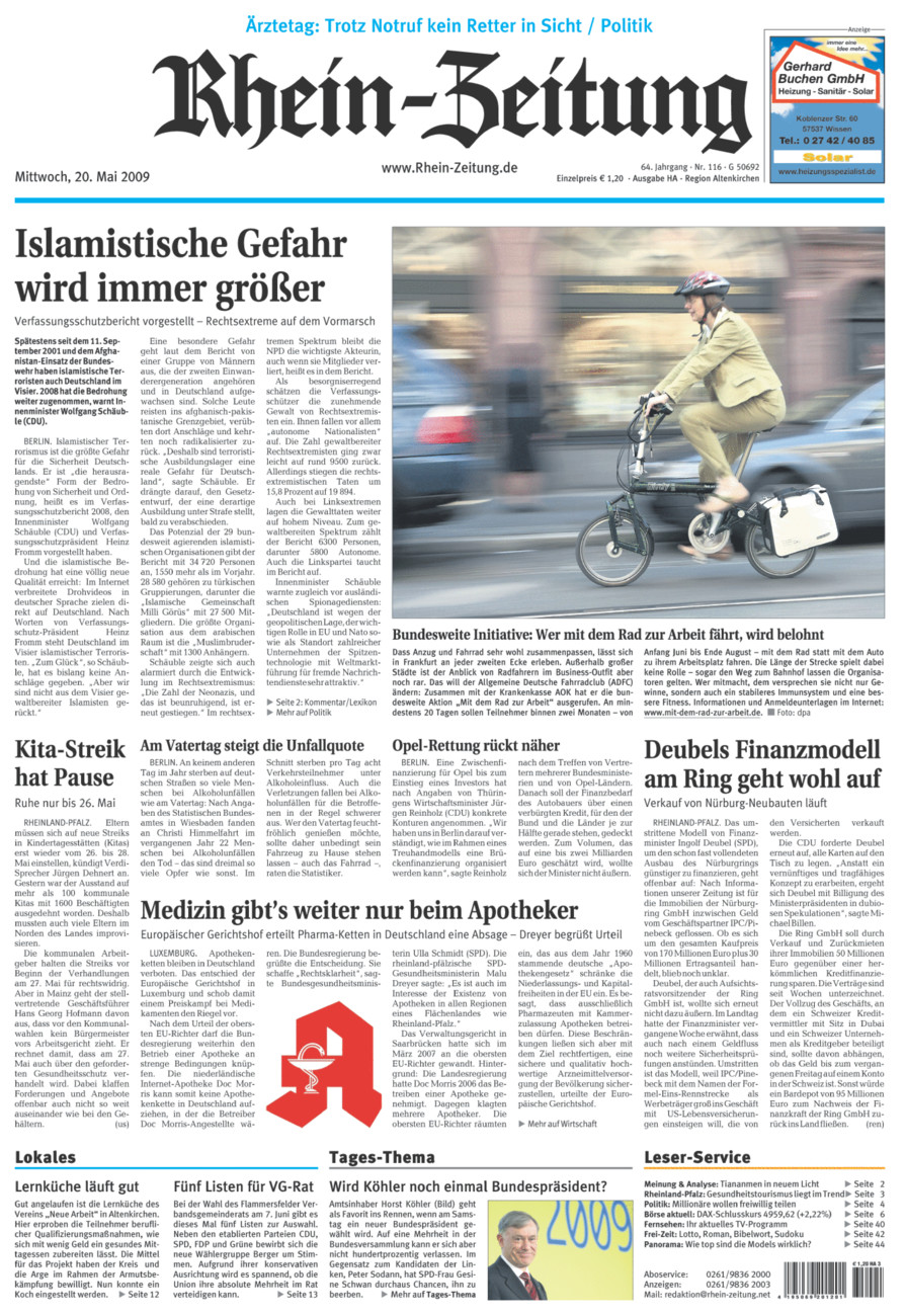 Rhein-Zeitung Kreis Altenkirchen vom Mittwoch, 20.05.2009