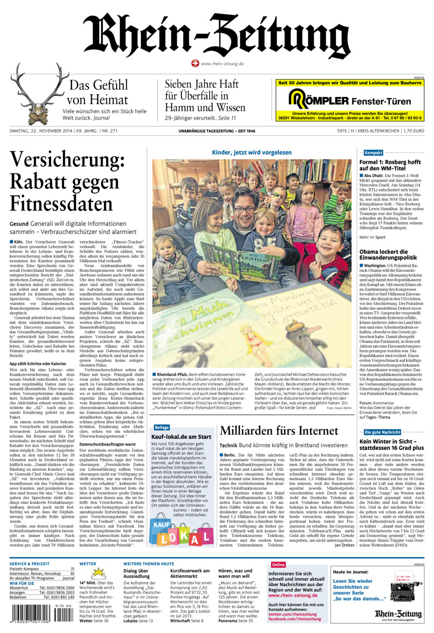 Rhein-Zeitung Kreis Altenkirchen vom Samstag, 22.11.2014
