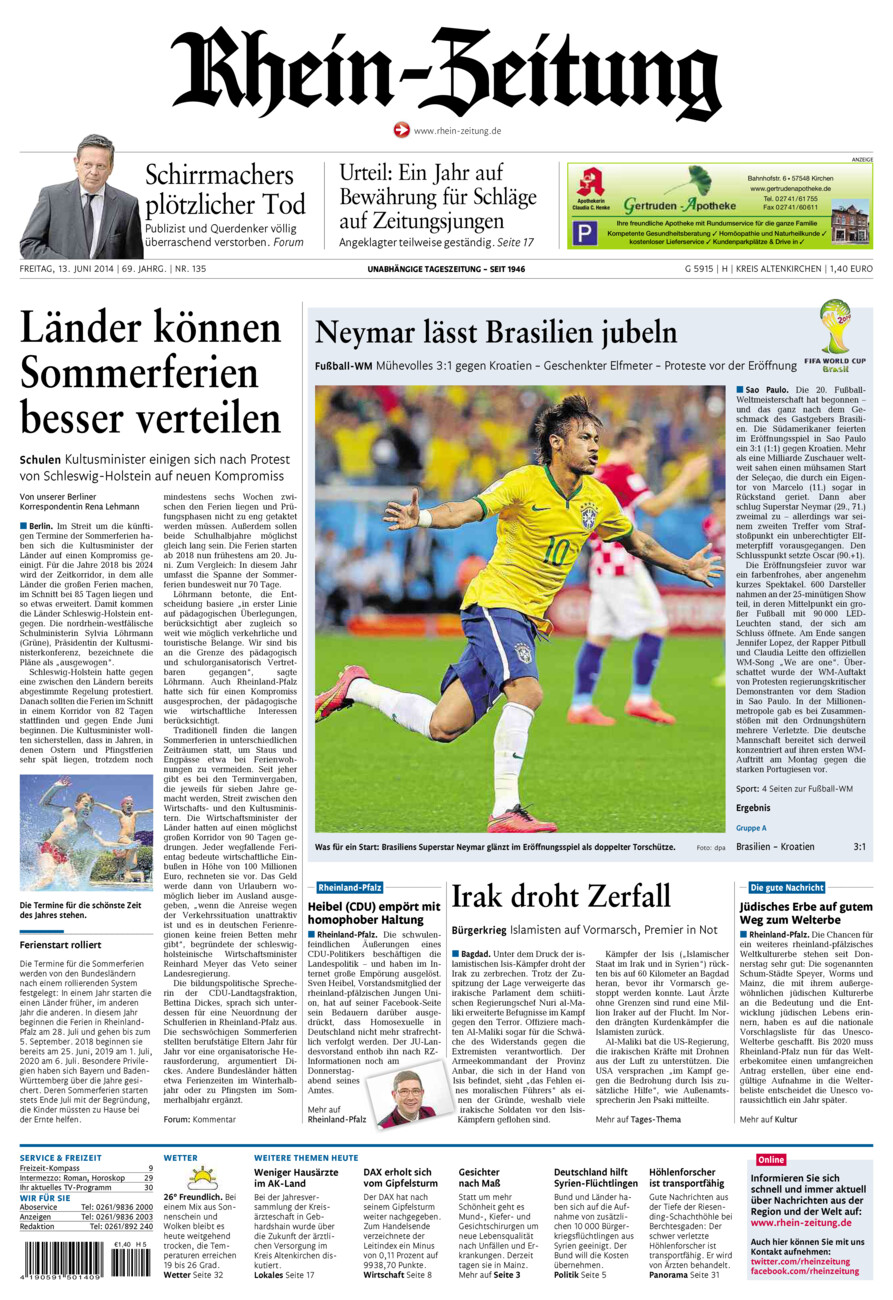 Rhein-Zeitung Kreis Altenkirchen vom Freitag, 13.06.2014