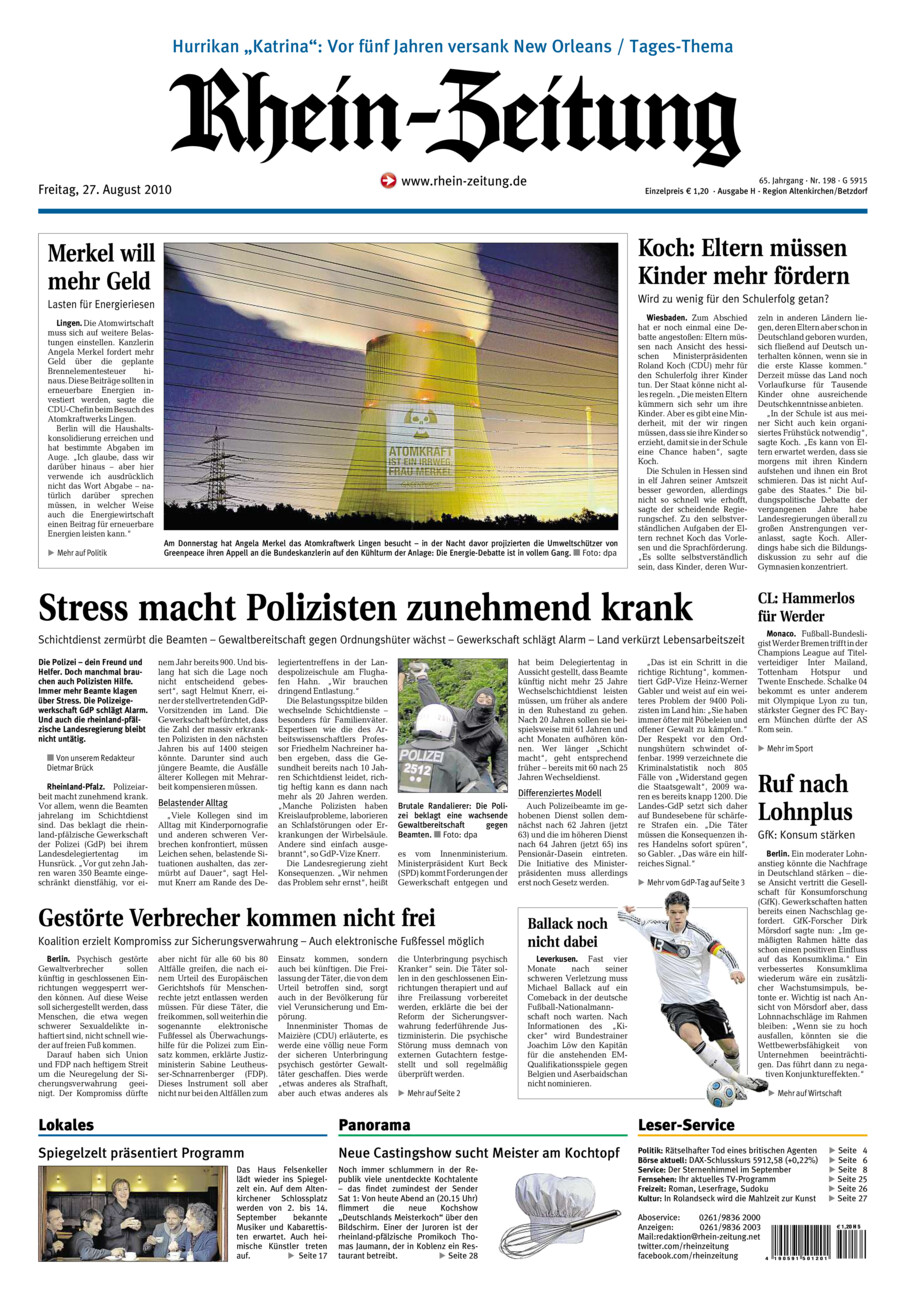 Rhein-Zeitung Kreis Altenkirchen vom Freitag, 27.08.2010