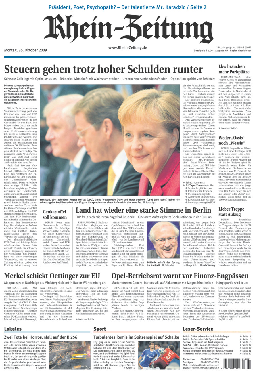 Rhein-Zeitung Kreis Altenkirchen vom Montag, 26.10.2009
