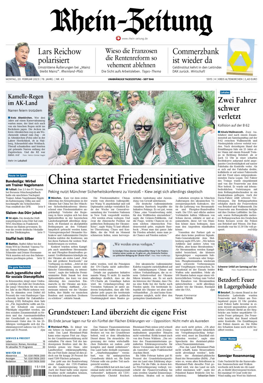 Rhein-Zeitung Kreis Altenkirchen vom Montag, 20.02.2023