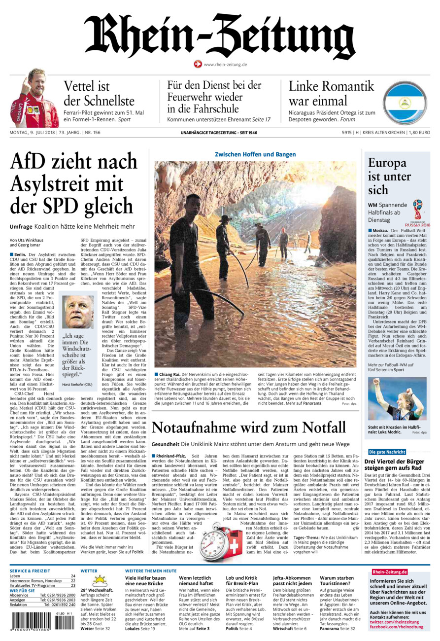 Rhein-Zeitung Kreis Altenkirchen vom Montag, 09.07.2018