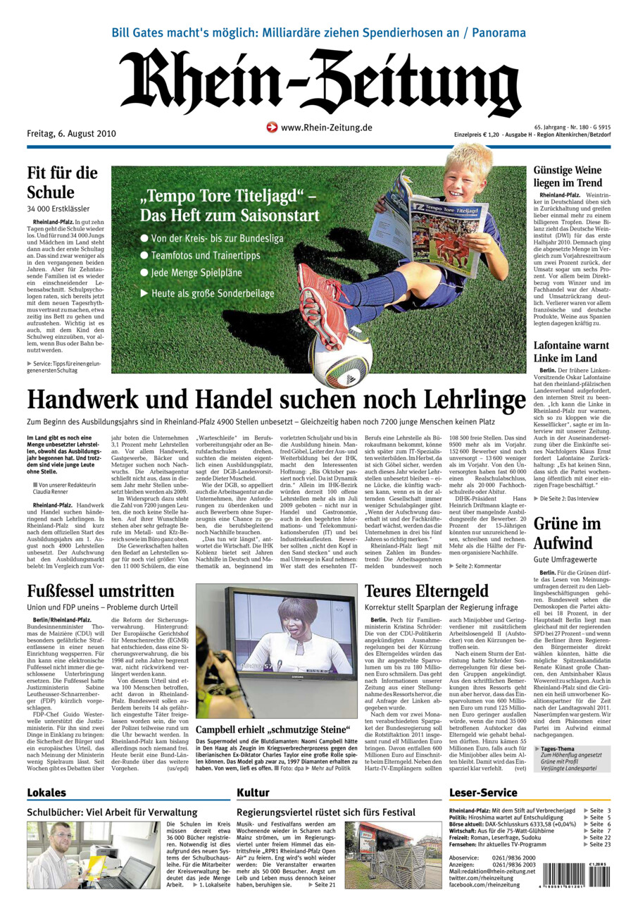 Rhein-Zeitung Kreis Altenkirchen vom Freitag, 06.08.2010