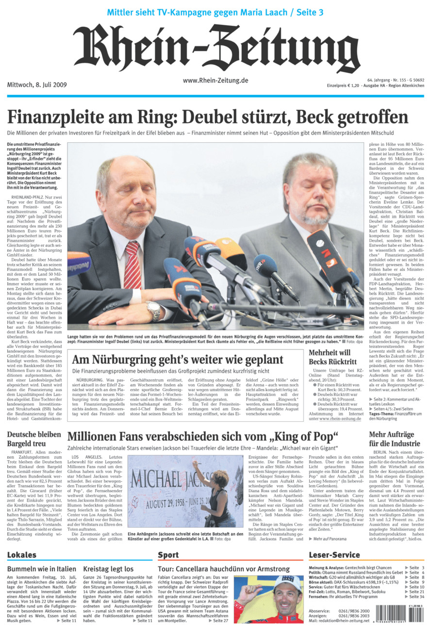 Rhein-Zeitung Kreis Altenkirchen vom Mittwoch, 08.07.2009