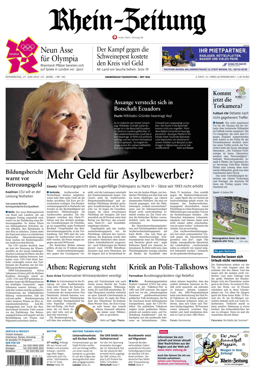 Rhein-Zeitung Kreis Altenkirchen vom Donnerstag, 21.06.2012