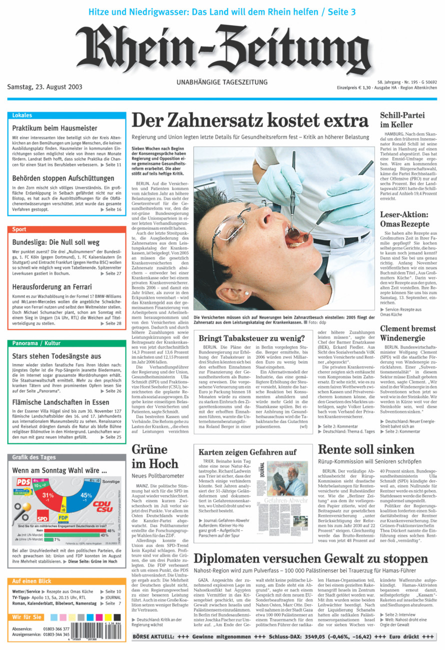 Rhein-Zeitung Kreis Altenkirchen vom Samstag, 23.08.2003