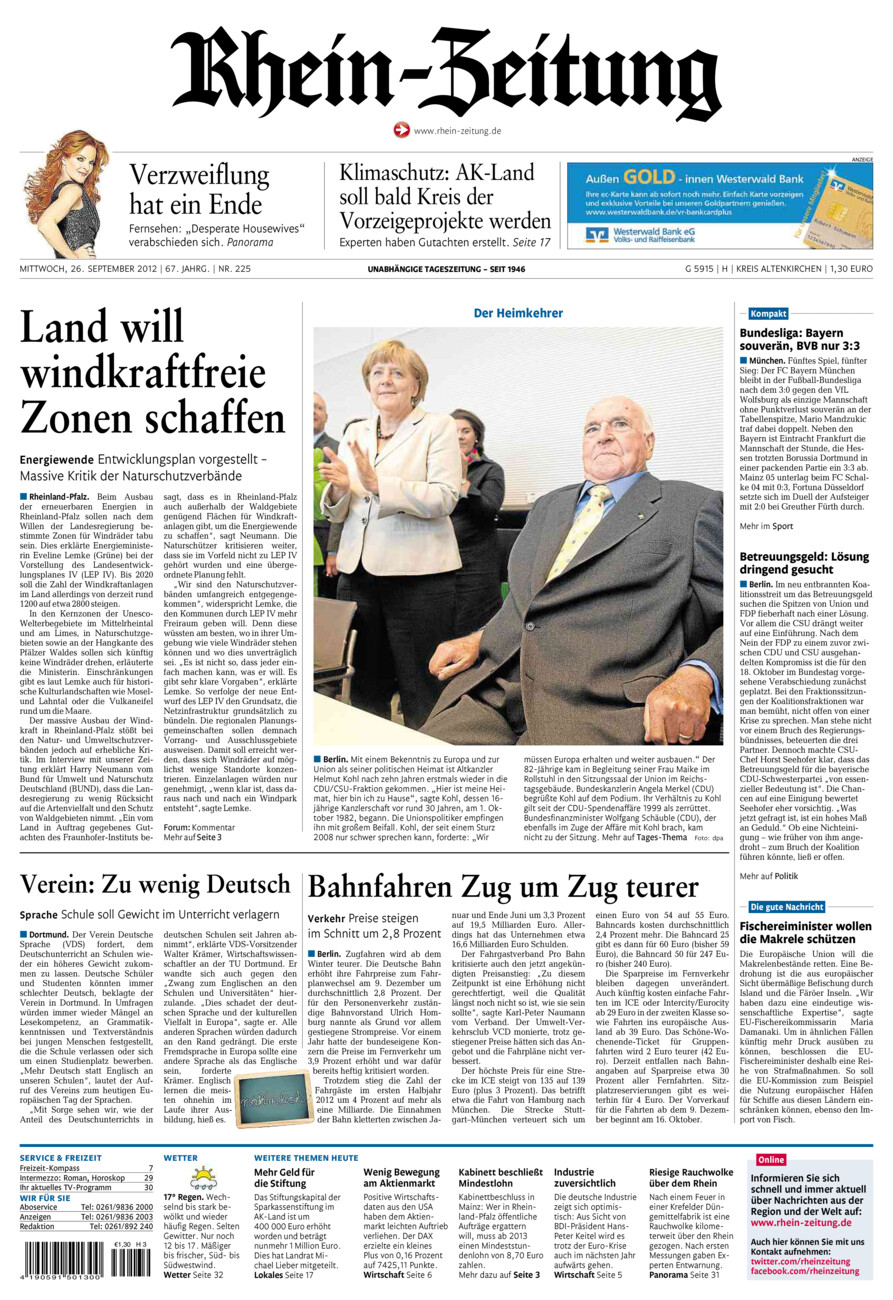 Rhein-Zeitung Kreis Altenkirchen vom Mittwoch, 26.09.2012