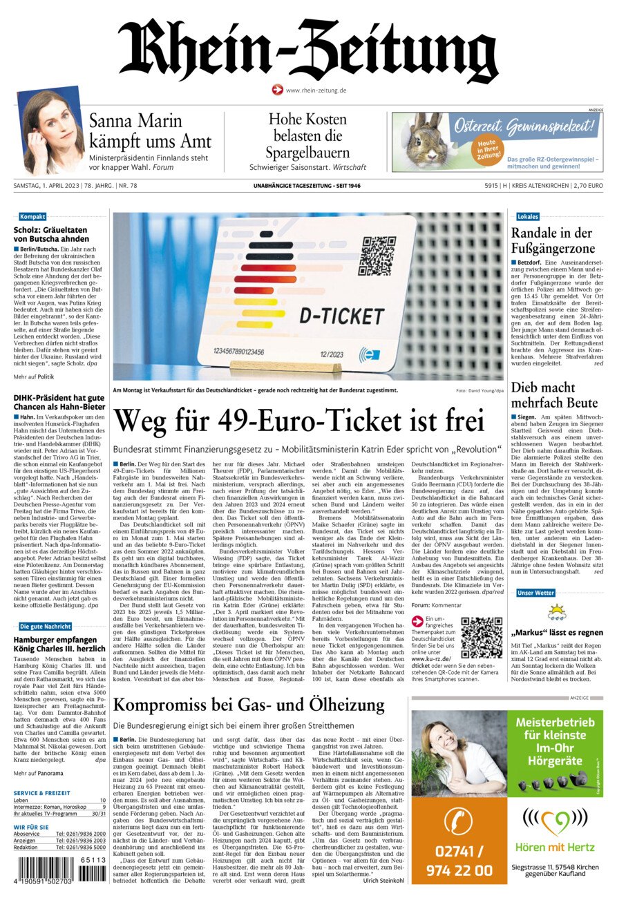 Rhein-Zeitung Kreis Altenkirchen vom Samstag, 01.04.2023