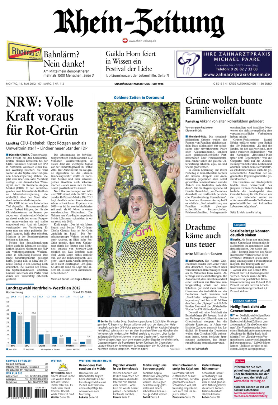 Rhein-Zeitung Kreis Altenkirchen vom Montag, 14.05.2012