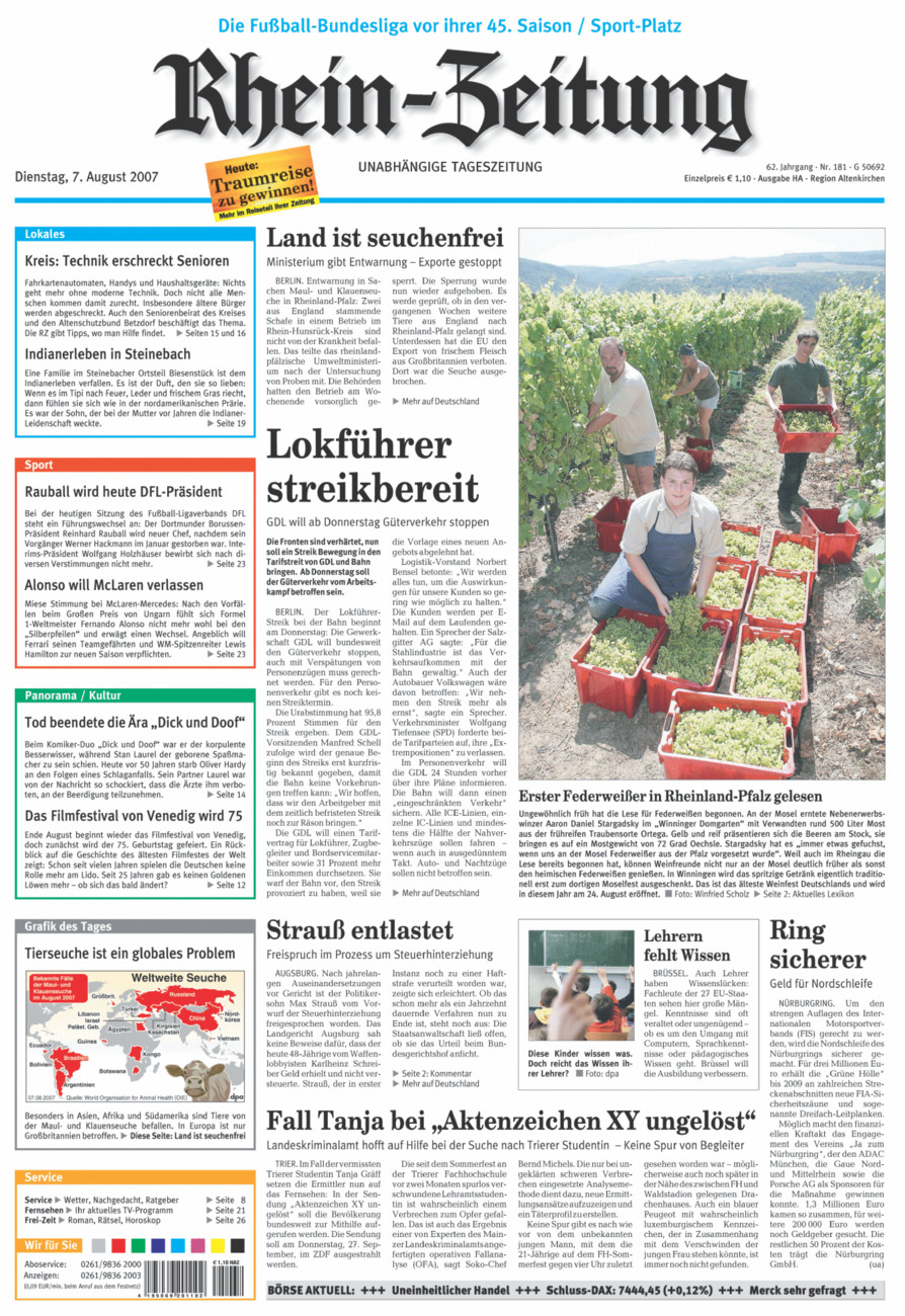 Rhein-Zeitung Kreis Altenkirchen vom Dienstag, 07.08.2007