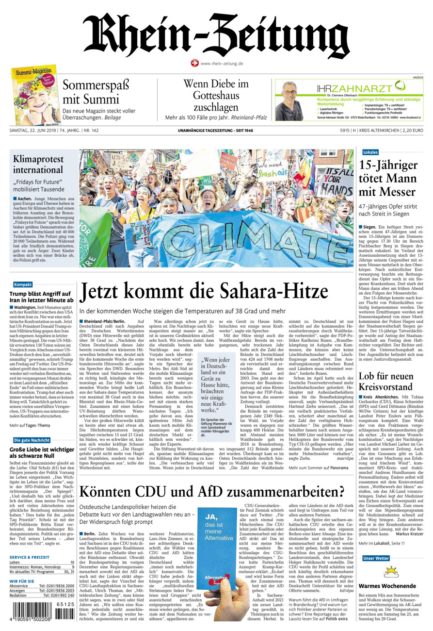 Rhein-Zeitung Kreis Altenkirchen vom Samstag, 22.06.2019
