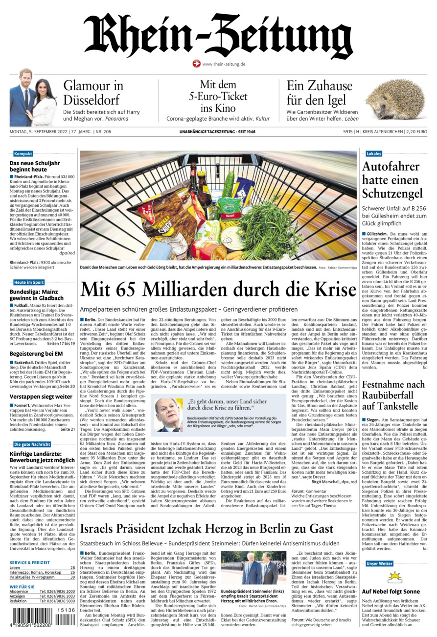 Rhein-Zeitung Kreis Altenkirchen vom Montag, 05.09.2022