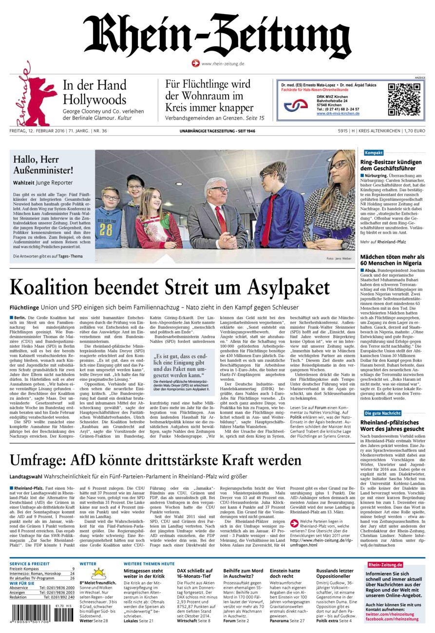 Rhein-Zeitung Kreis Altenkirchen vom Freitag, 12.02.2016