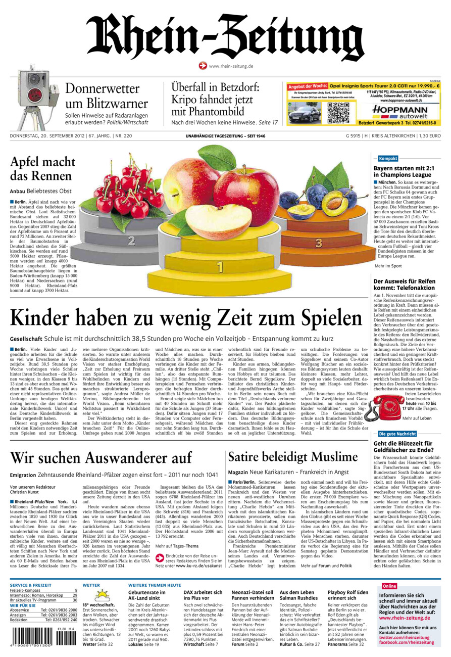 Rhein-Zeitung Kreis Altenkirchen vom Donnerstag, 20.09.2012