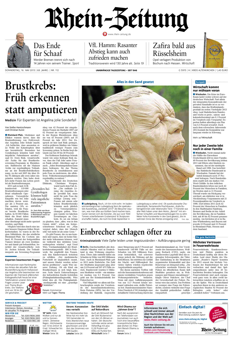 Rhein-Zeitung Kreis Altenkirchen vom Donnerstag, 16.05.2013