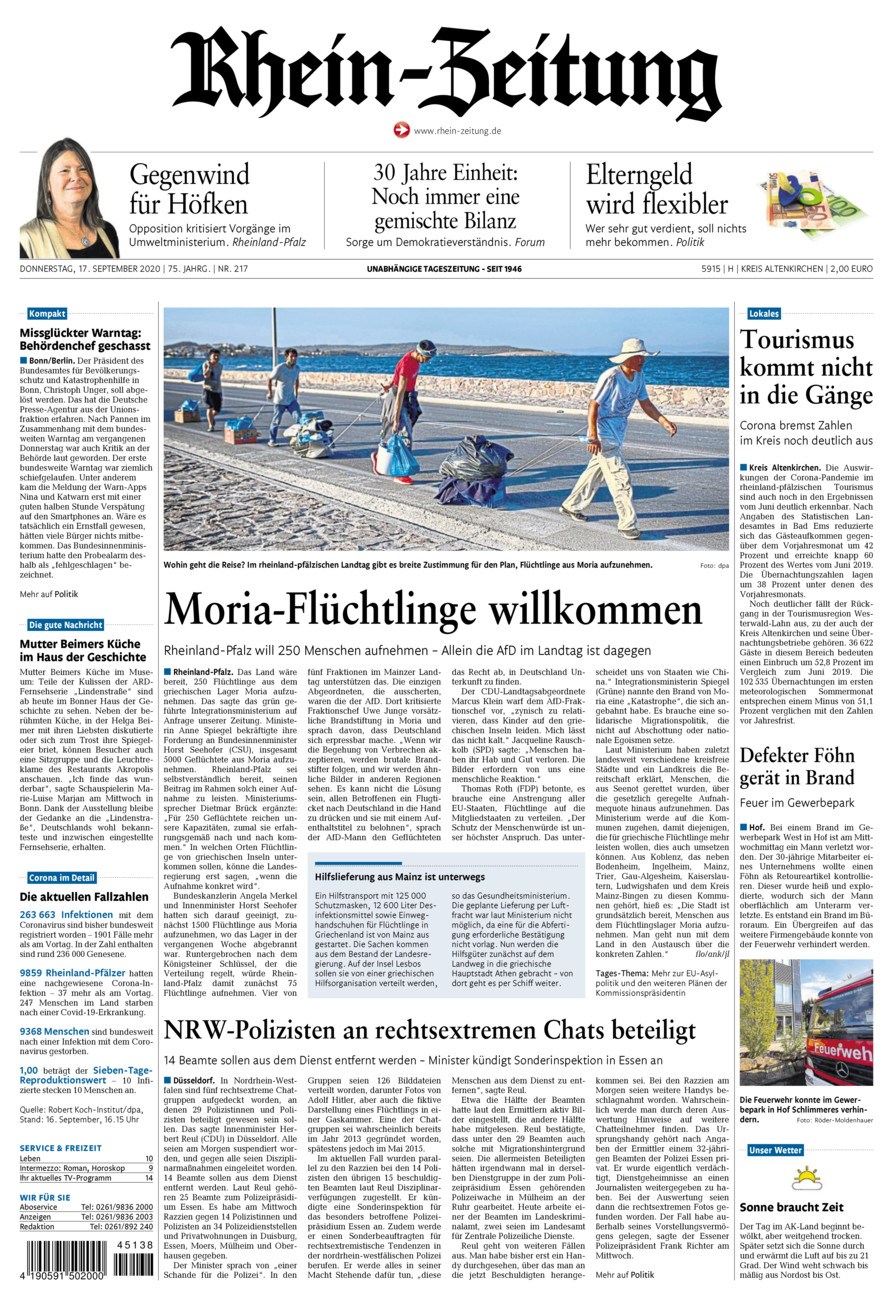 Rhein-Zeitung Kreis Altenkirchen vom Donnerstag, 17.09.2020