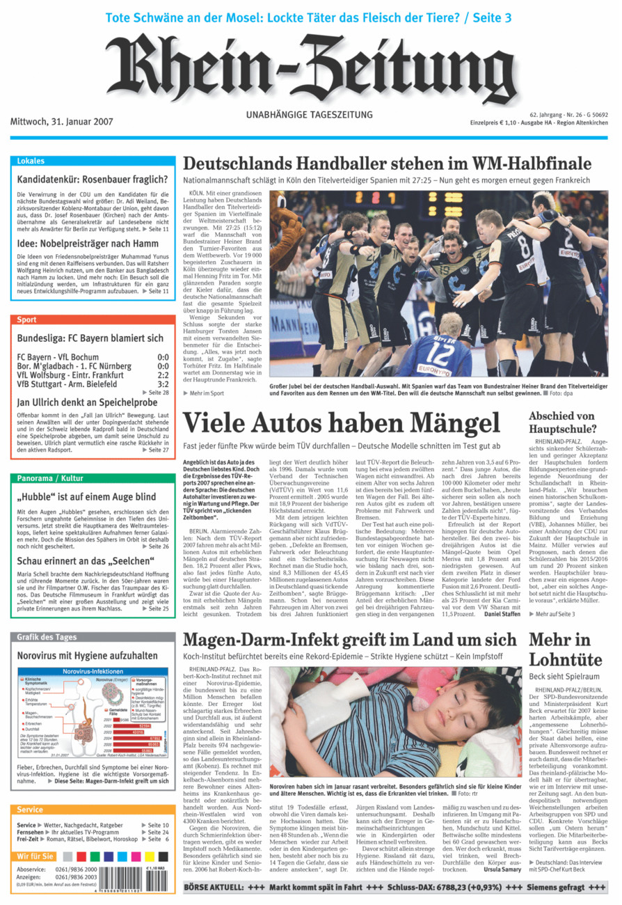 Rhein-Zeitung Kreis Altenkirchen vom Mittwoch, 31.01.2007