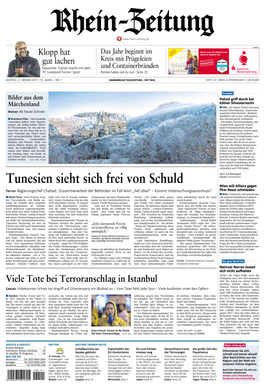 Rhein-Zeitung Kreis Altenkirchen vom Montag, 02.01.2017