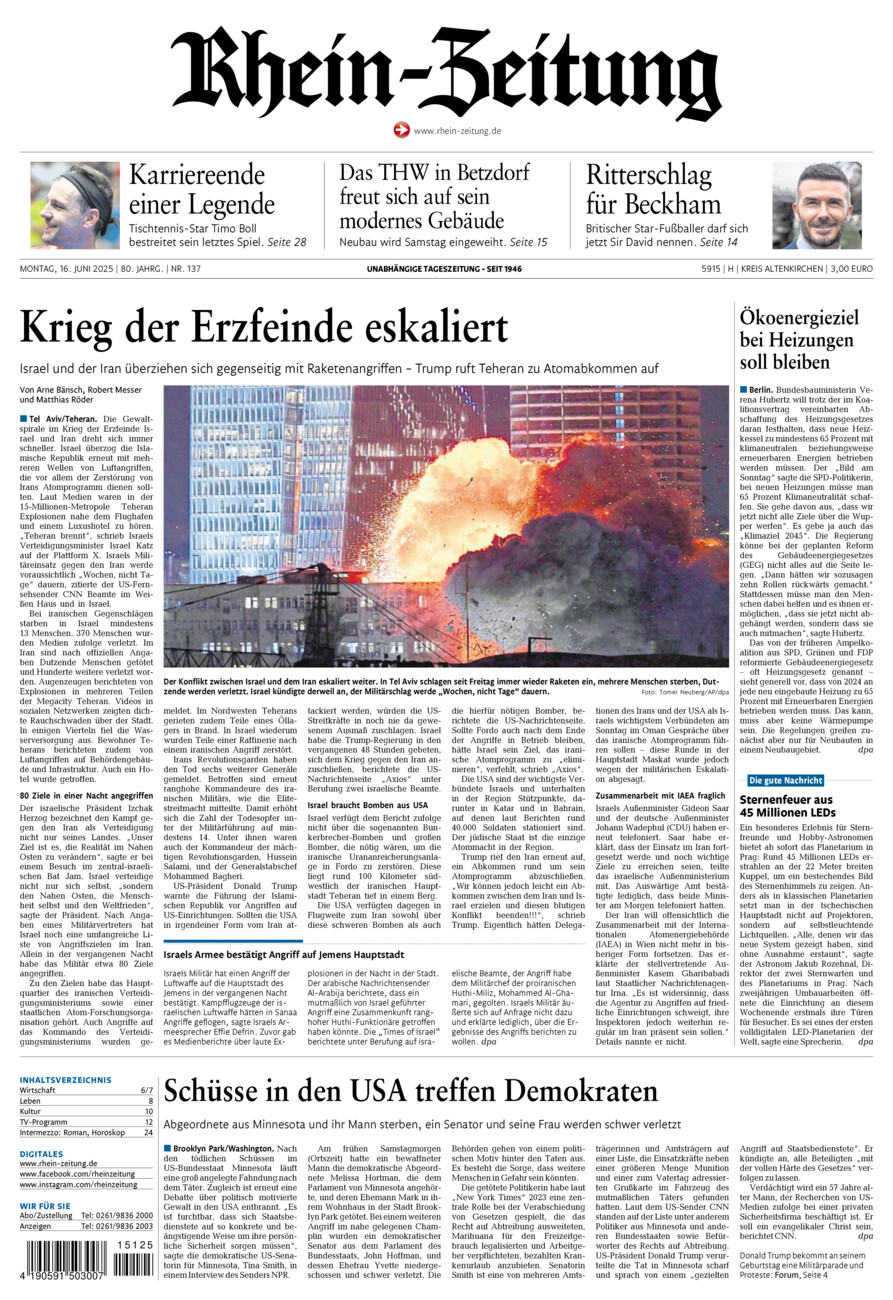 Rhein-Zeitung Kreis Altenkirchen vom Montag, 16.06.2025