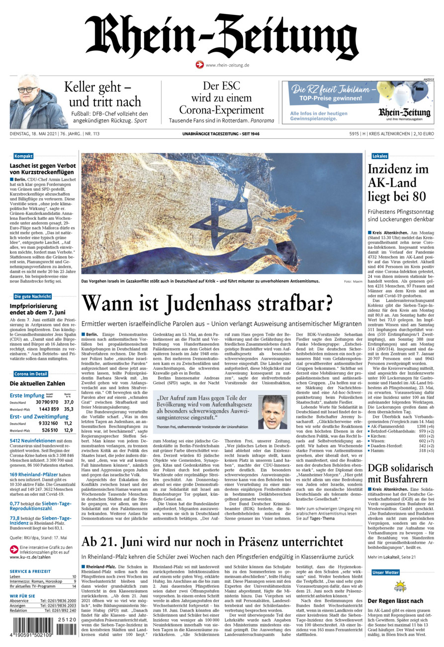 Rhein-Zeitung Kreis Altenkirchen vom Dienstag, 18.05.2021