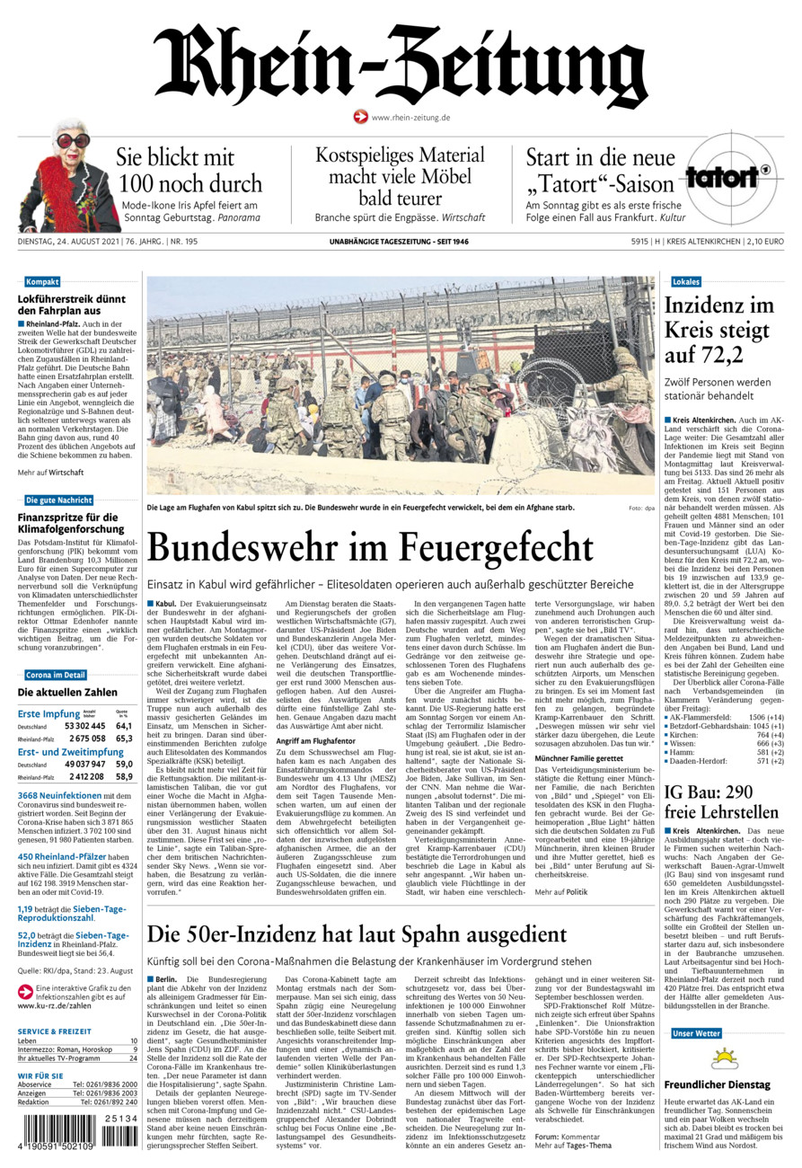 Rhein-Zeitung Kreis Altenkirchen vom Dienstag, 24.08.2021