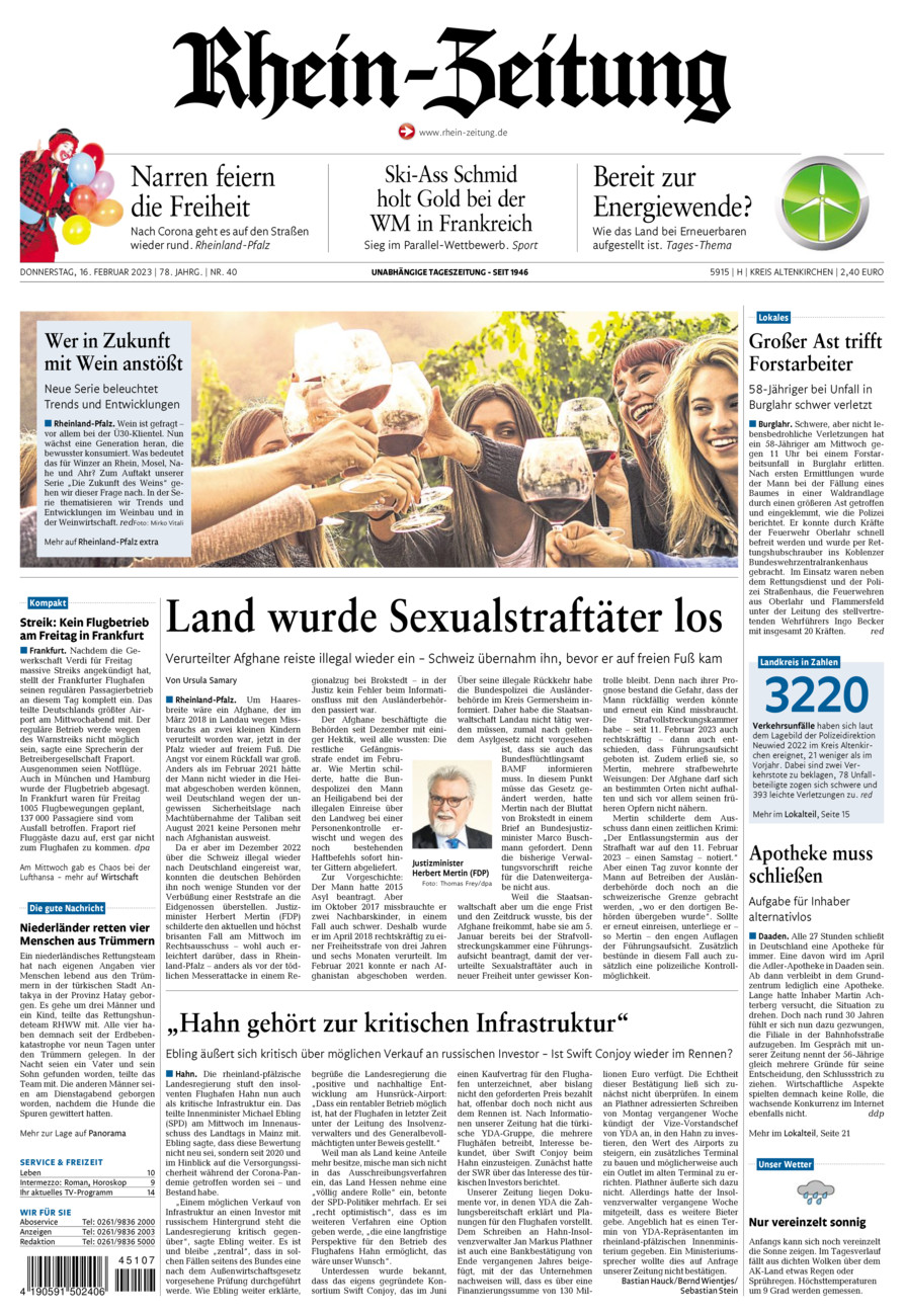 Rhein-Zeitung Kreis Altenkirchen vom Donnerstag, 16.02.2023